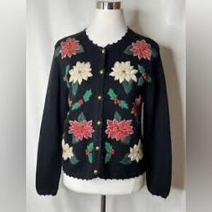 Bechamel Tis the season poinsettia cardigan sweater sz XL